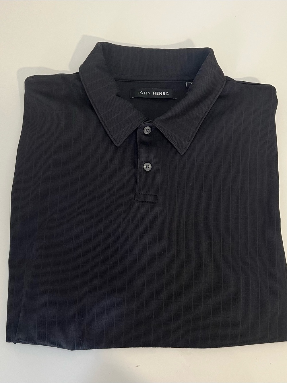 John Henry Men's Black Pinstripe Polo